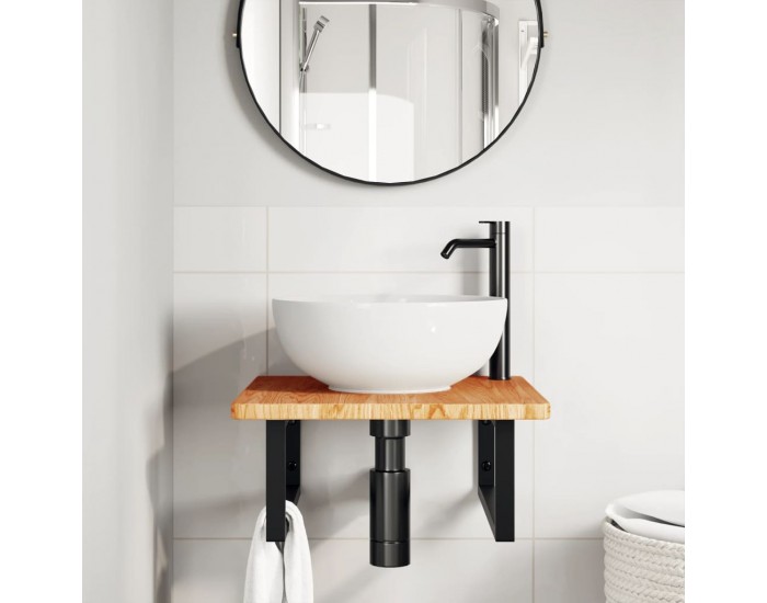 Sonata H Стенен рафт за мивка, стомана и масивно дърво дъб