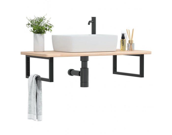 Sonata H Стенен рафт за мивка, стомана и масивно дърво дъб