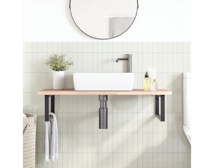 Sonata H Стенен рафт за мивка, стомана и масивно дърво дъб