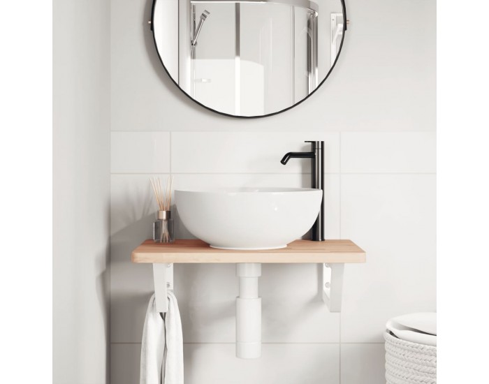 Sonata H Стенен рафт за мивка, стомана и масивно дърво бук