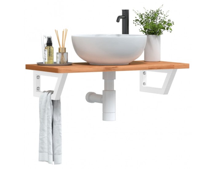 Sonata H Стенен рафт за мивка, стомана и масивно дърво бук