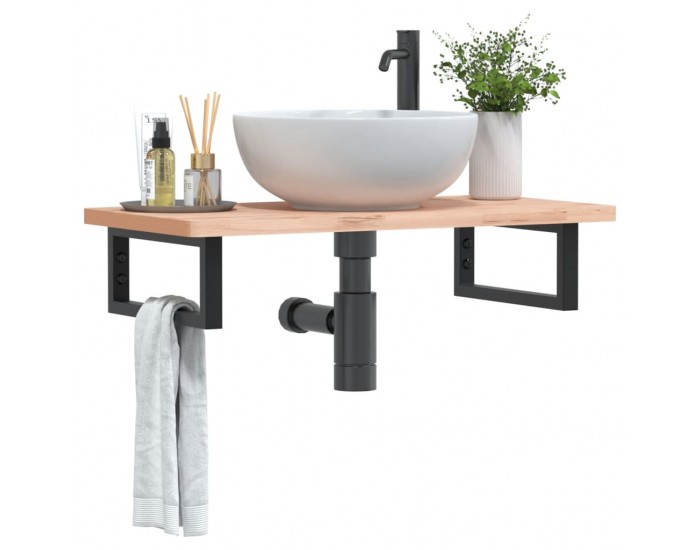 Sonata H Стенен рафт за мивка, стомана и масивно дърво бук