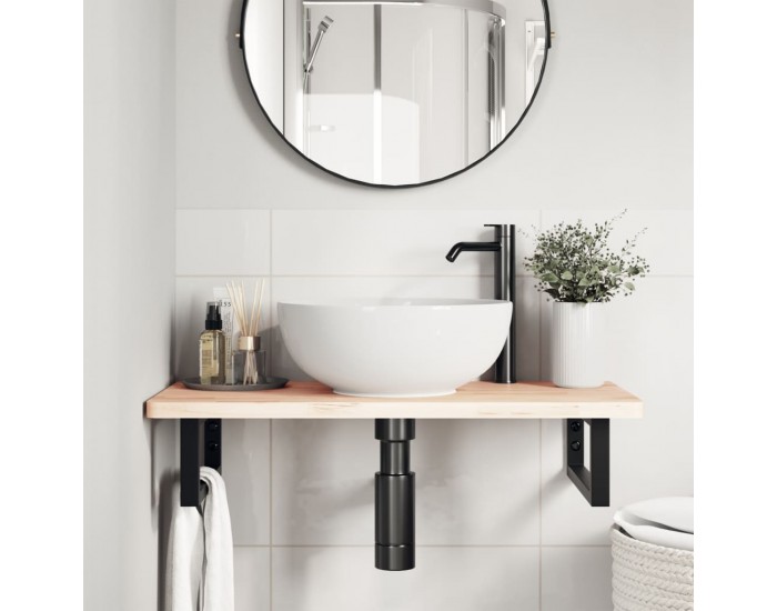 Sonata H Стенен рафт за мивка, стомана и масивно дърво бук