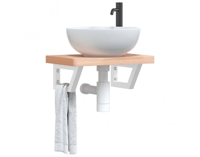 Sonata H Стенен рафт за мивка, стомана и масивно дърво бук