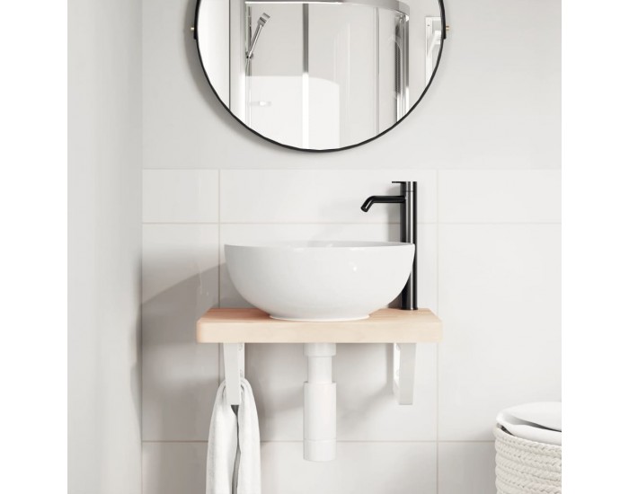 Sonata H Стенен рафт за мивка, стомана и масивно дърво бук