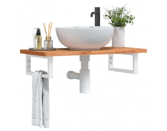 Sonata H Стенен рафт за мивка, стомана и масивно дърво бук