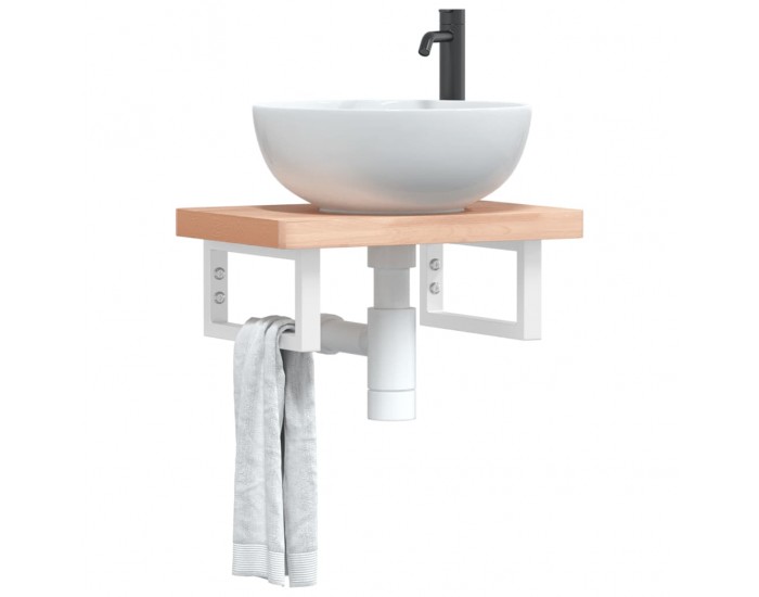 Sonata H Стенен рафт за мивка, стомана и масивно дърво бук