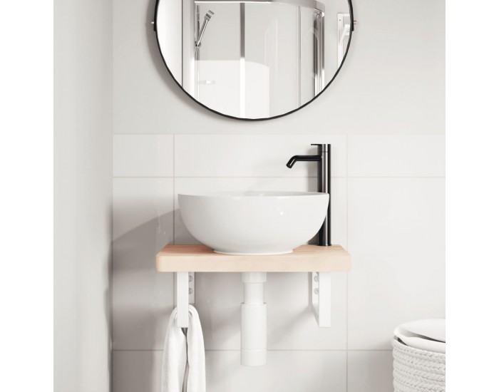 Sonata H Стенен рафт за мивка, стомана и масивно дърво бук