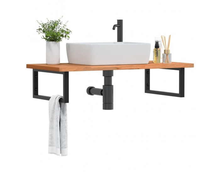 Sonata H Стенен рафт за мивка, стомана и масивно дърво бук