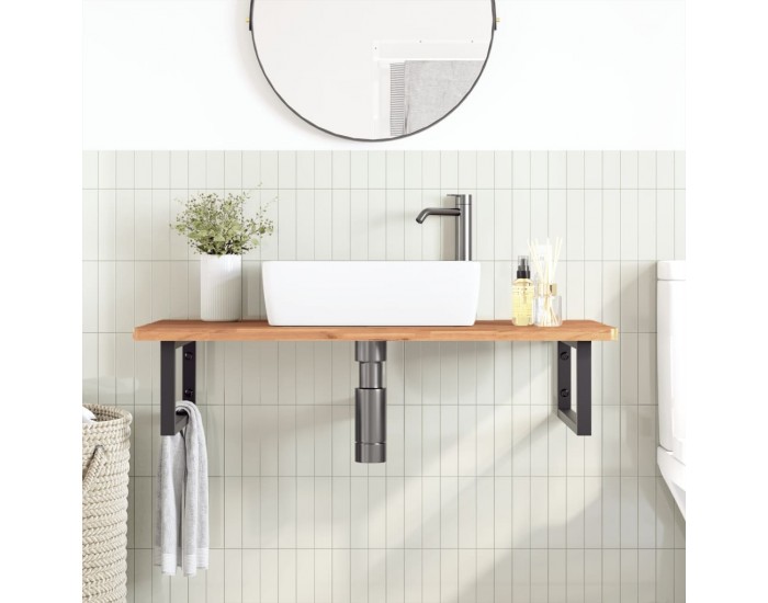 Sonata H Стенен рафт за мивка, стомана и масивно дърво бук