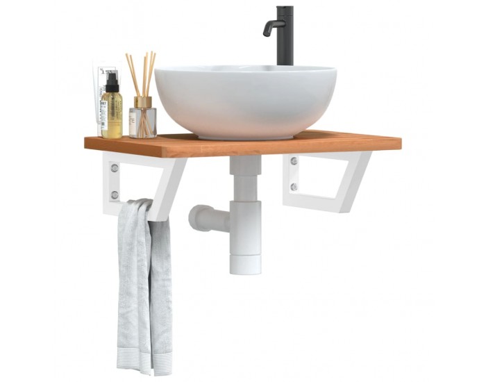 Sonata H Стенен рафт за мивка, стомана и масивно дърво бук