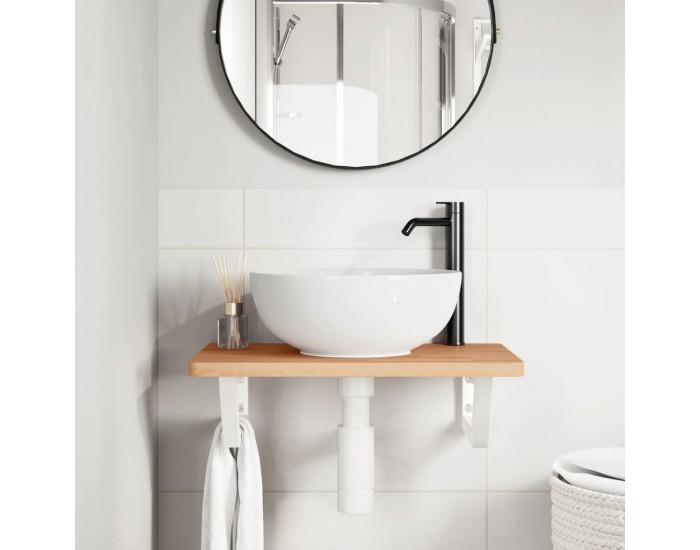 Sonata H Стенен рафт за мивка, стомана и масивно дърво бук