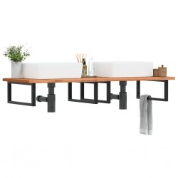 Sonata H Стенен рафт за мивка, стомана и масивно дърво бук - Шкафове за баня