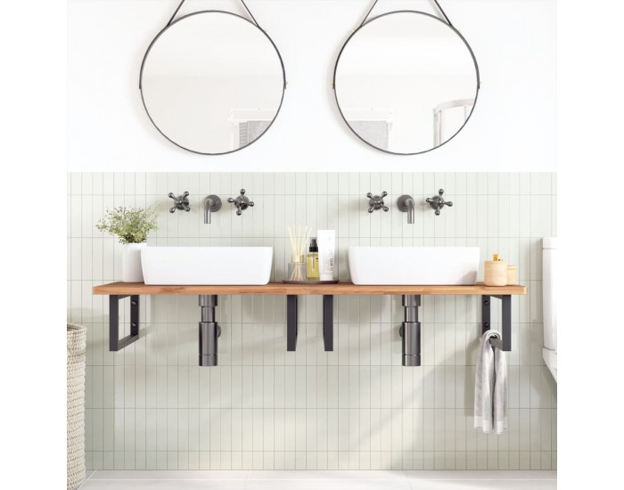 Sonata H Стенен рафт за мивка, стомана и масивно дърво бук