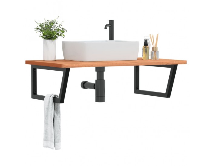 Sonata H Стенен рафт за мивка, стомана и масивно дърво бук