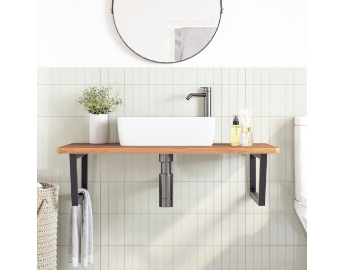 Sonata H Стенен рафт за мивка, стомана и масивно дърво бук