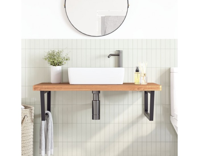 Sonata H Стенен рафт за мивка, стомана и масивно дърво бук