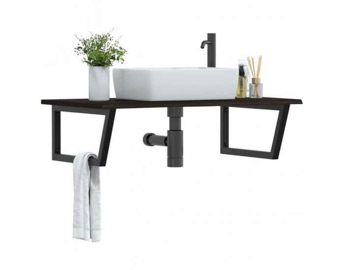 Sonata H Стенен рафт за мивка, стомана и масивно дърво дъб