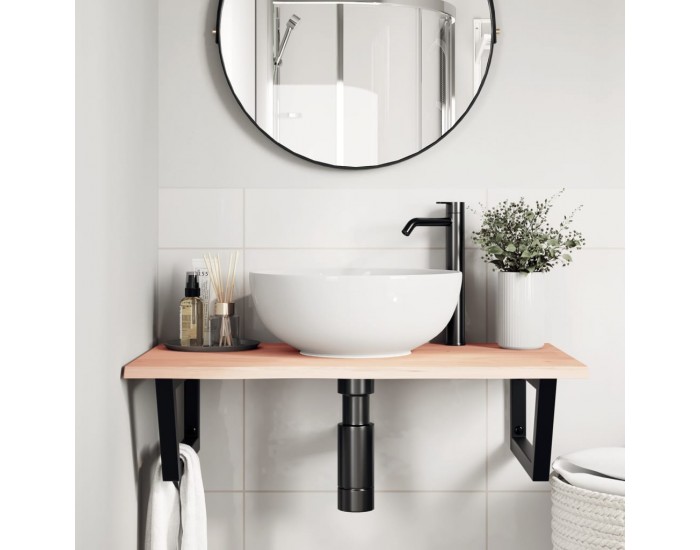 Sonata H Стенен рафт за мивка, стомана и масивно дърво дъб