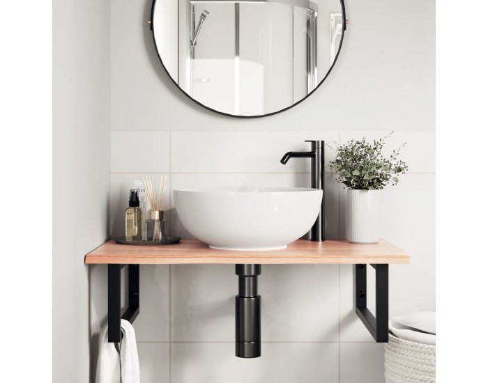 Sonata H Стенен рафт за мивка, стомана и масивно дърво дъб