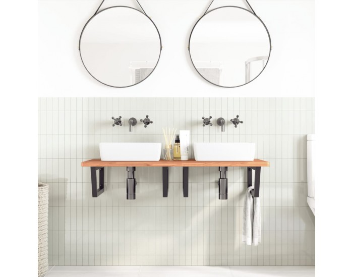 Sonata H Стенен рафт за мивка, стомана и масивно дърво бук