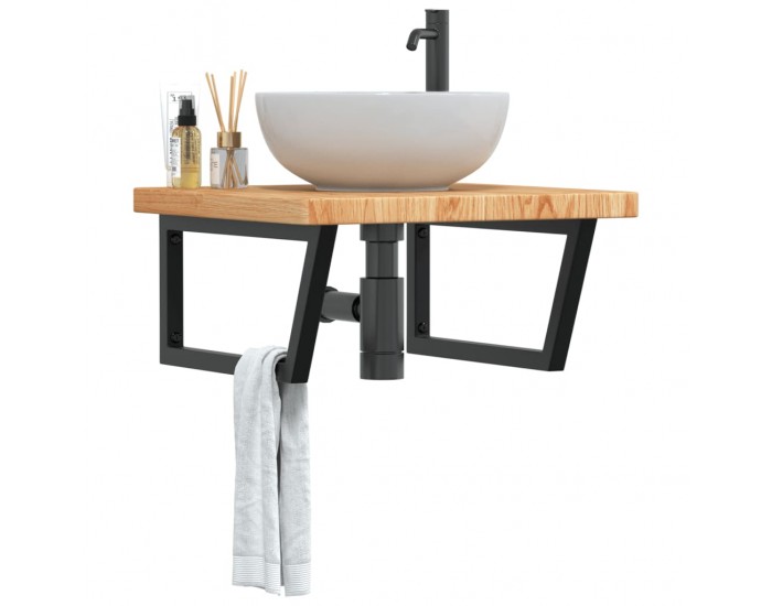 Sonata H Стенен рафт за мивка, стомана и масивно дърво дъб