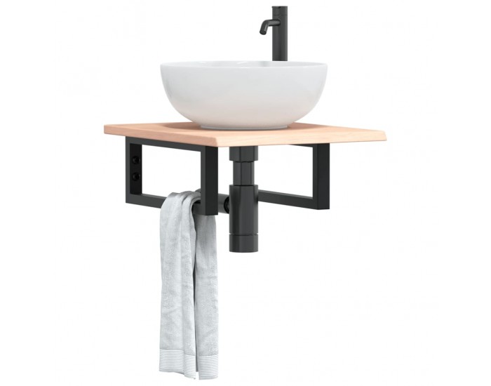 Sonata H Стенен рафт за мивка, стомана и масивно дърво дъб