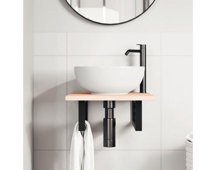 Sonata H Стенен рафт за мивка, стомана и масивно дърво дъб