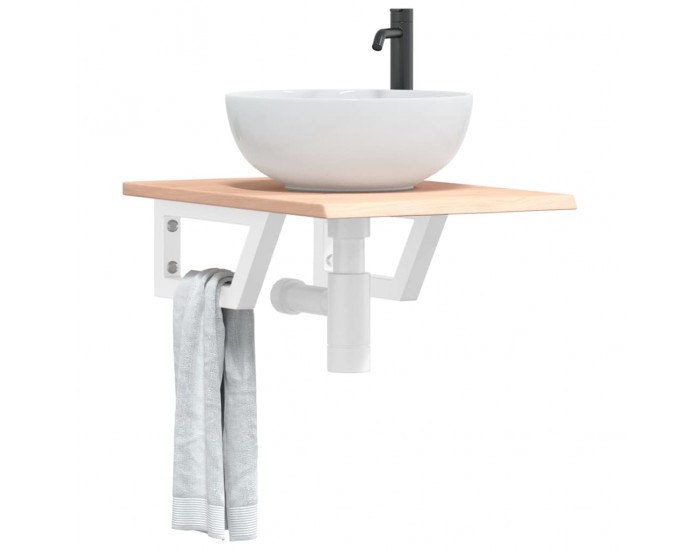 Sonata H Стенен рафт за мивка, стомана и масивно дърво дъб