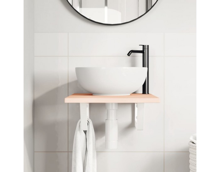 Sonata H Стенен рафт за мивка, стомана и масивно дърво дъб