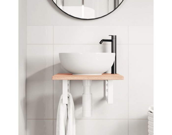 Sonata H Стенен рафт за мивка, стомана и масивно дърво дъб