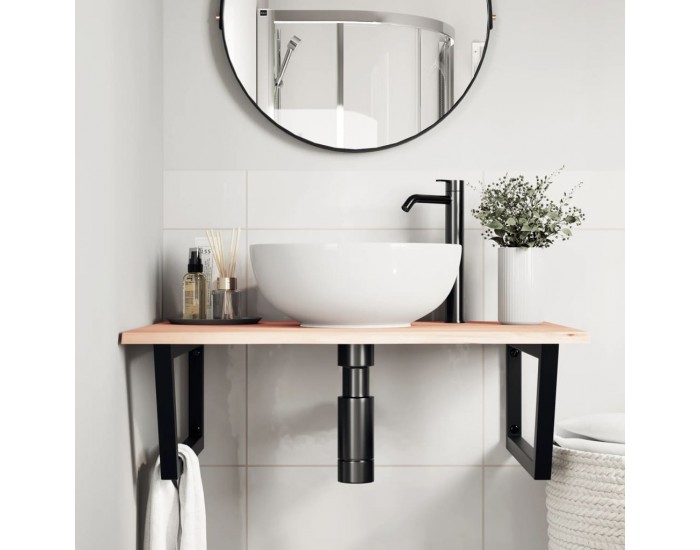 Sonata H Стенен рафт за мивка, стомана и масивно дърво дъб