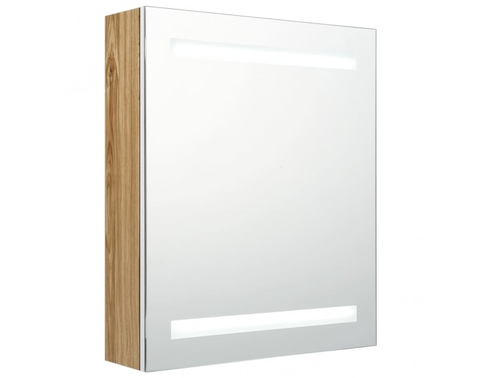 Sonata H LED шкаф с огледало за баня, бяло и дъб, 50x14x60 см