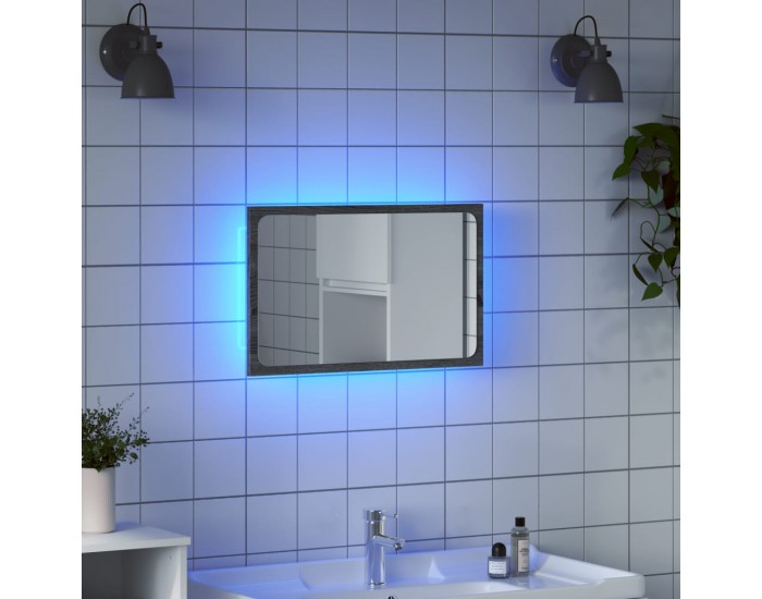 Sonata H LED огледало за баня, сив сонома, 60x8,5x38 см, инженерно дърво