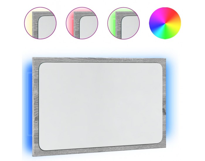 Sonata H LED огледало за баня, сив сонома, 60x8,5x38 см, инженерно дърво