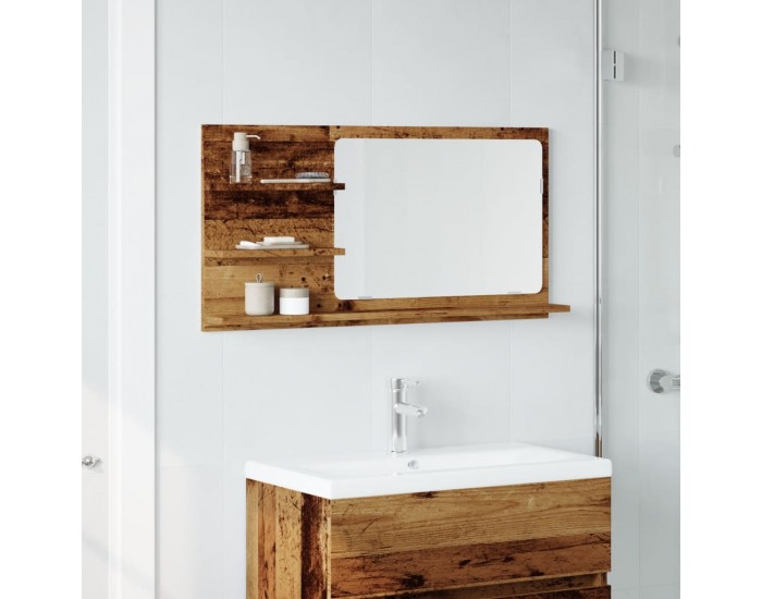 Sonata H Шкаф за баня с огледало старо дърво 90x11x45 см инженерно дърво