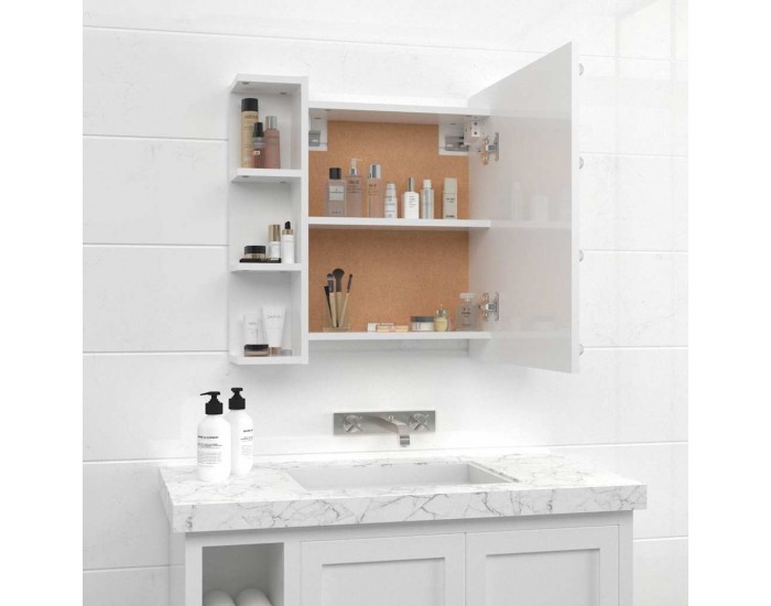 Sonata H Огледален шкаф с LED, бял гланц, 70x16,5x60 см