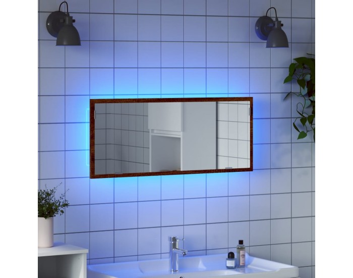 Sonata H LED огледало за баня, кафяв дъб, 100x8,5x37 см, инженерно дърво