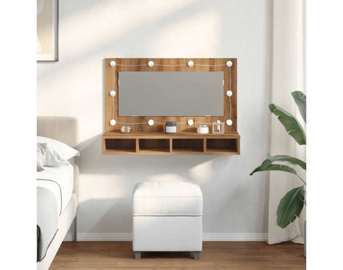 Sonata H Огледален шкаф с LED осветление, дъб, 90x31,5x62 см