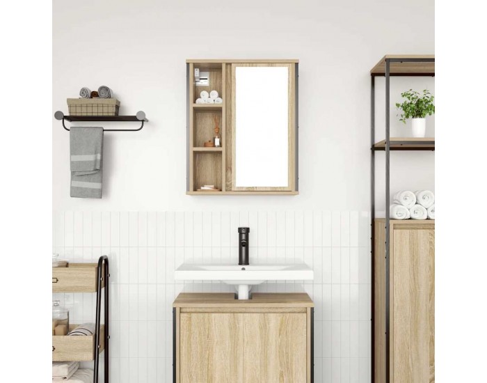 Sonata H Шкаф за баня с огледало, дъб сонома, 50x21x60 см