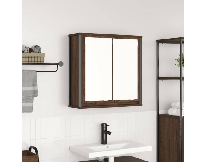 Sonata H Стенен шкаф за баня с огледало кафяв дъб 60x21x60 cm