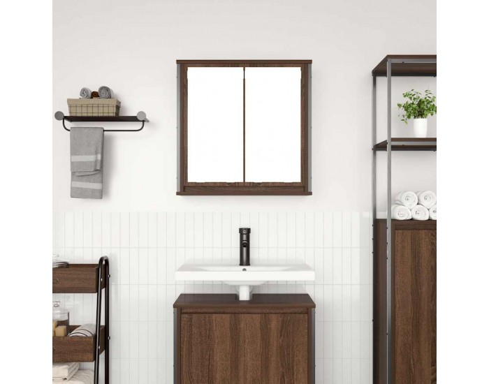 Sonata H Стенен шкаф за баня с огледало кафяв дъб 60x21x60 cm