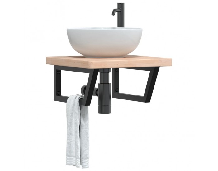 Sonata H Стенен рафт за мивка, стомана и масивно дърво дъб