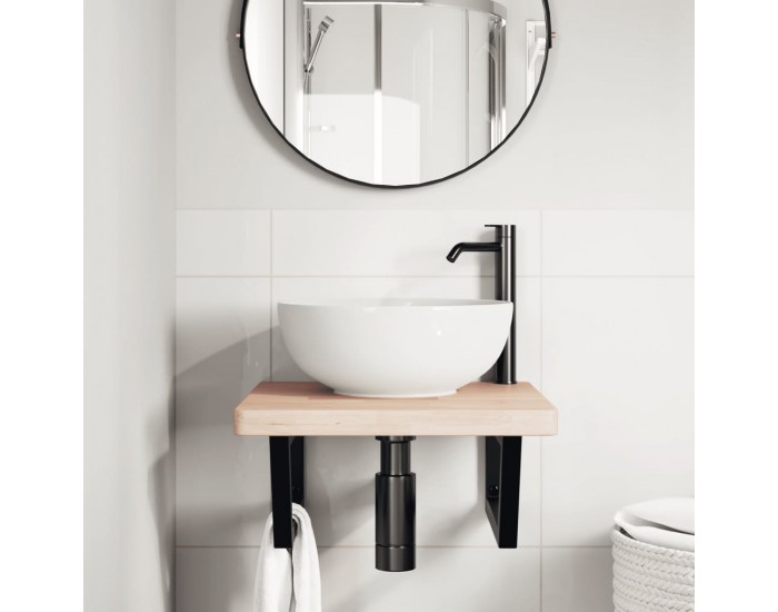 Sonata H Стенен рафт за мивка, стомана и масивно дърво дъб