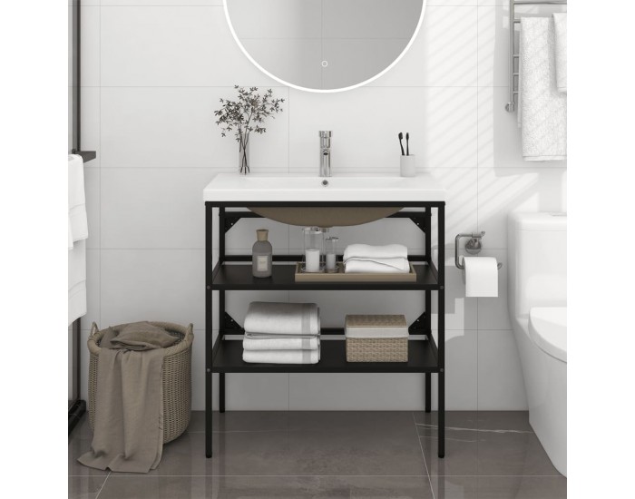 Sonata H Рамка за мивка за баня с вграден умивалник, черна, желязна