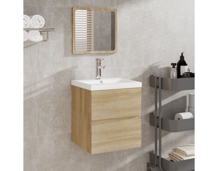 Sonata H Шкаф за баня с мивка и огледало, дъб сонома