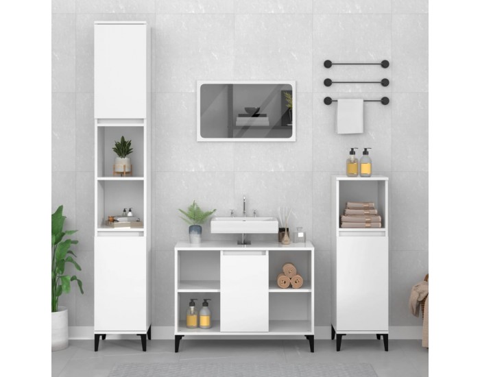 Sonata H Шкаф за мивка, бял гланц, 80x33x60 см, инженерно дърво