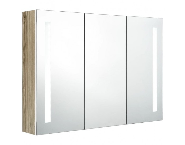 Sonata H LED шкаф с огледало за баня, 89x14x62 см, бяло и дъб