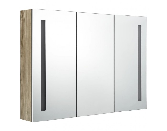 Sonata H LED шкаф с огледало за баня, 89x14x62 см, бяло и дъб