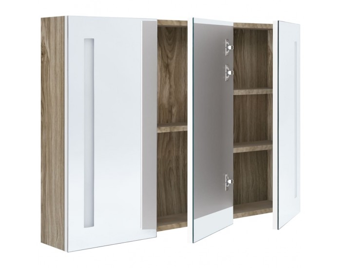 Sonata H LED шкаф с огледало за баня, 89x14x62 см, бяло и дъб